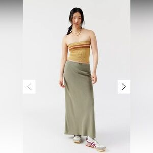 Urban Renewal Remnants Slub Linen Maxi Skirt- green